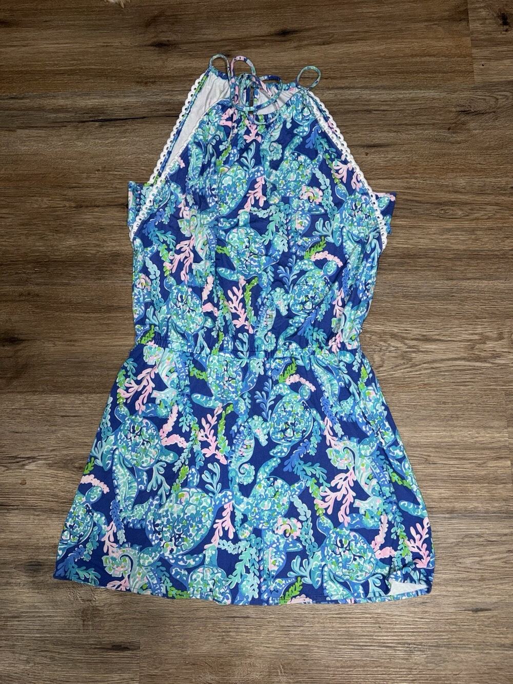 Lilly Pulitzer Gianni Skort Romper Size MEDIUM Corsica Blue Turtle Villa
